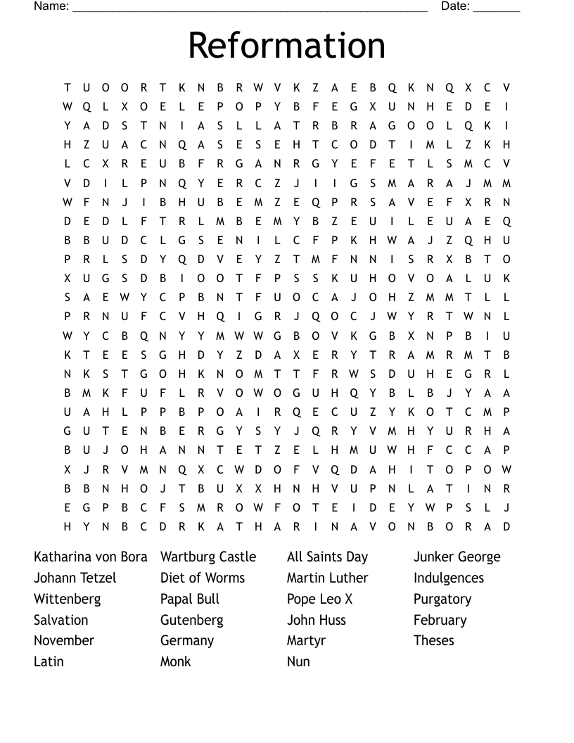 Reformation Word Search