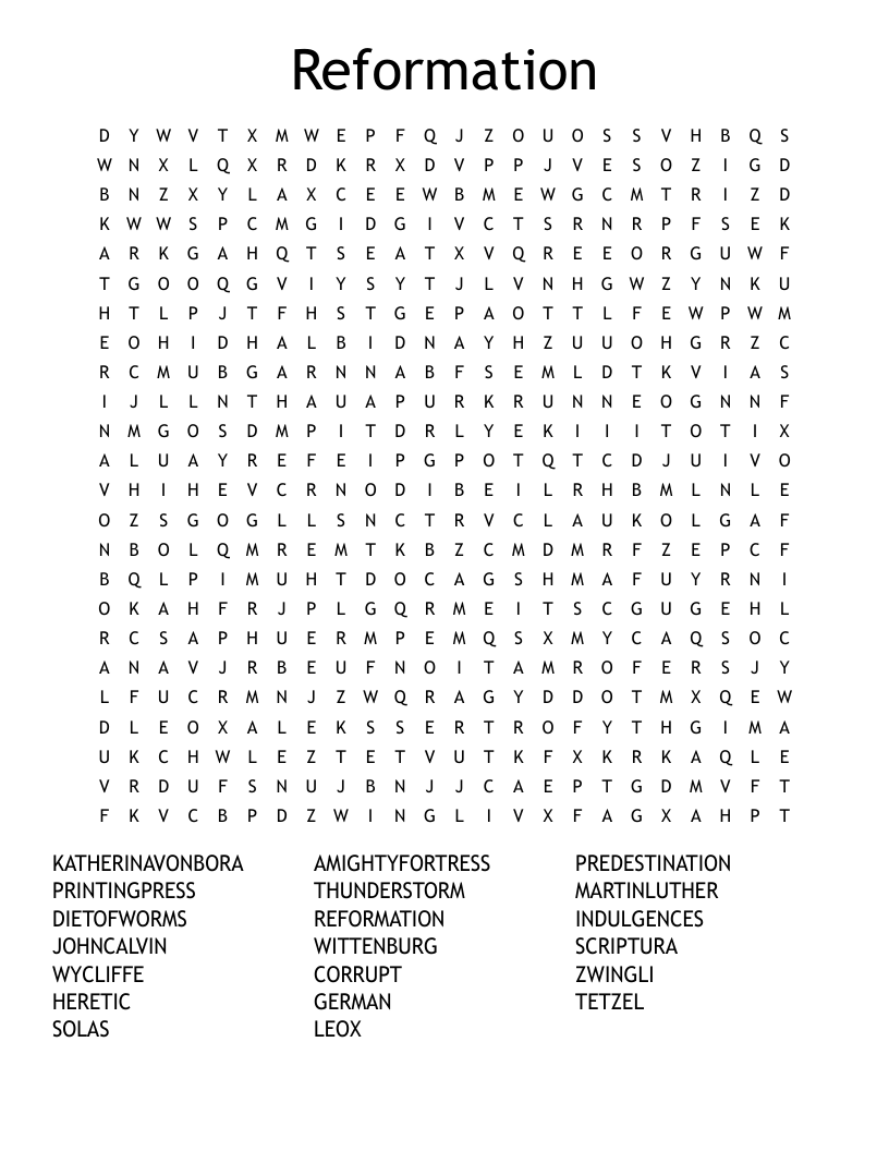 Reformation Word Search