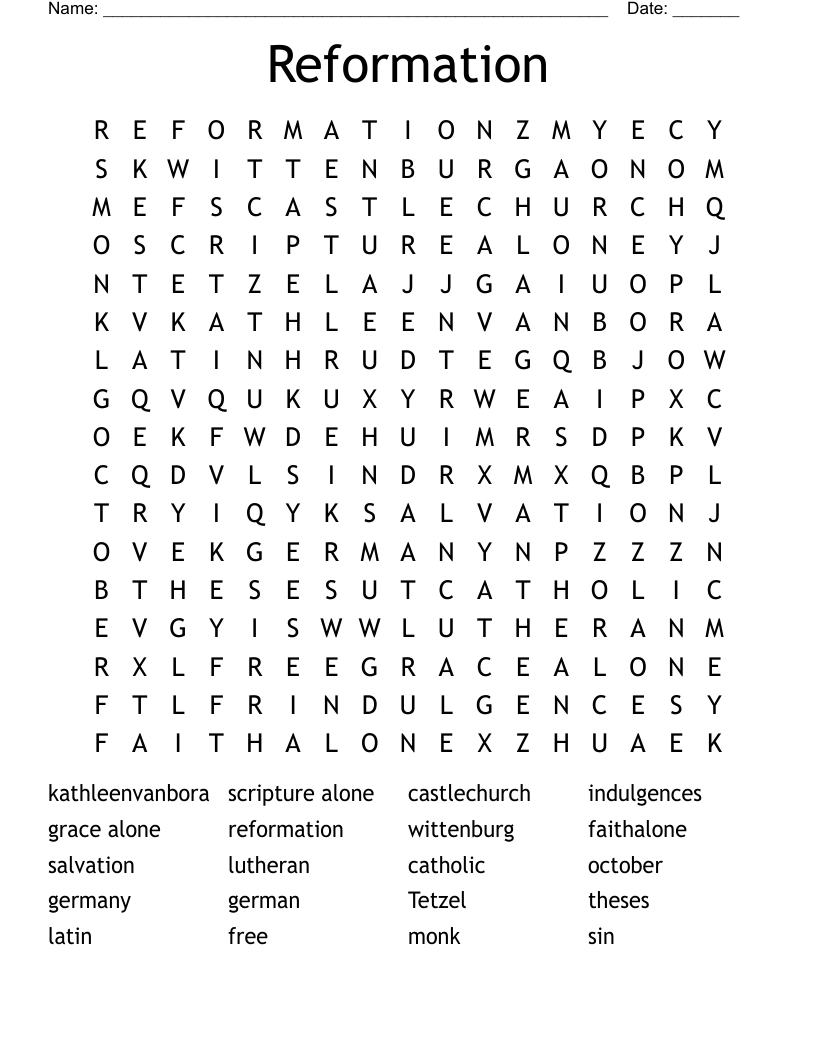 Reformation Word Search