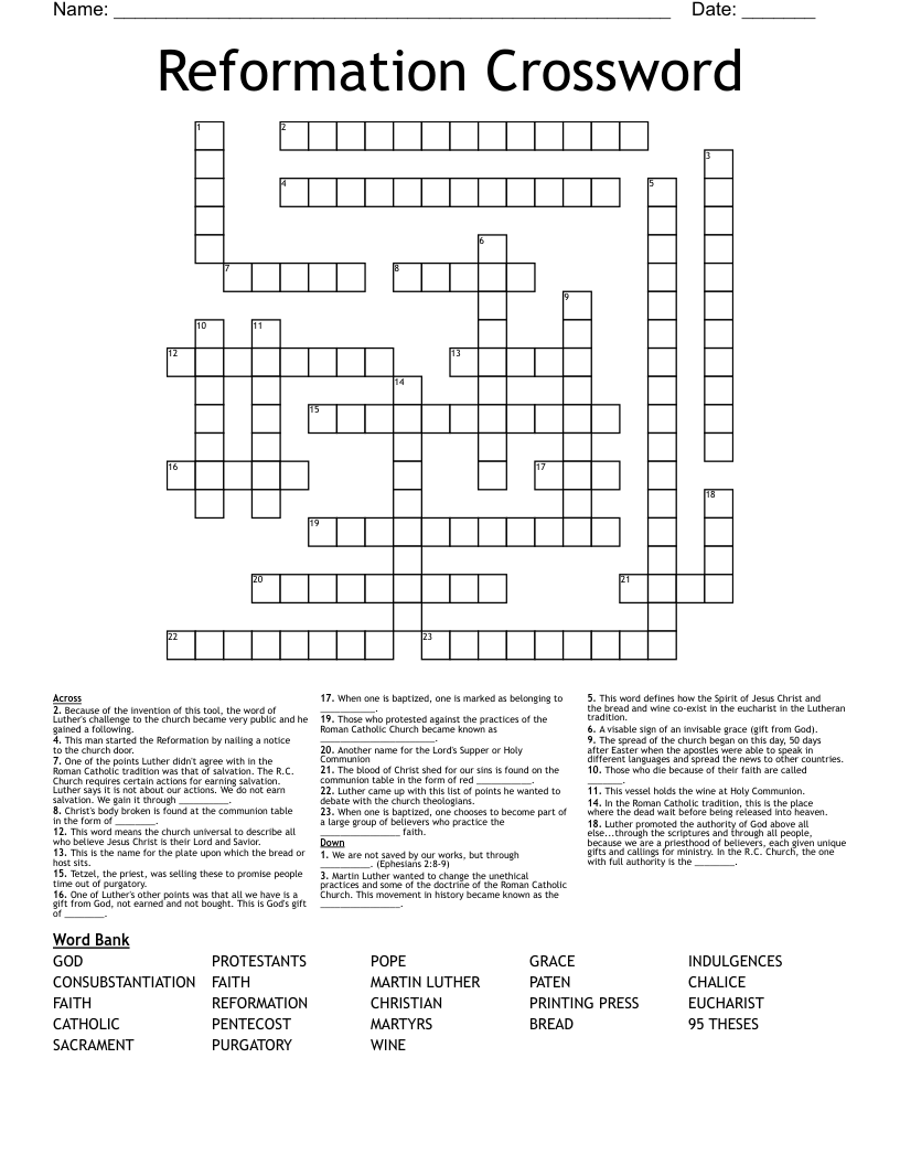 Reformation Crossword
