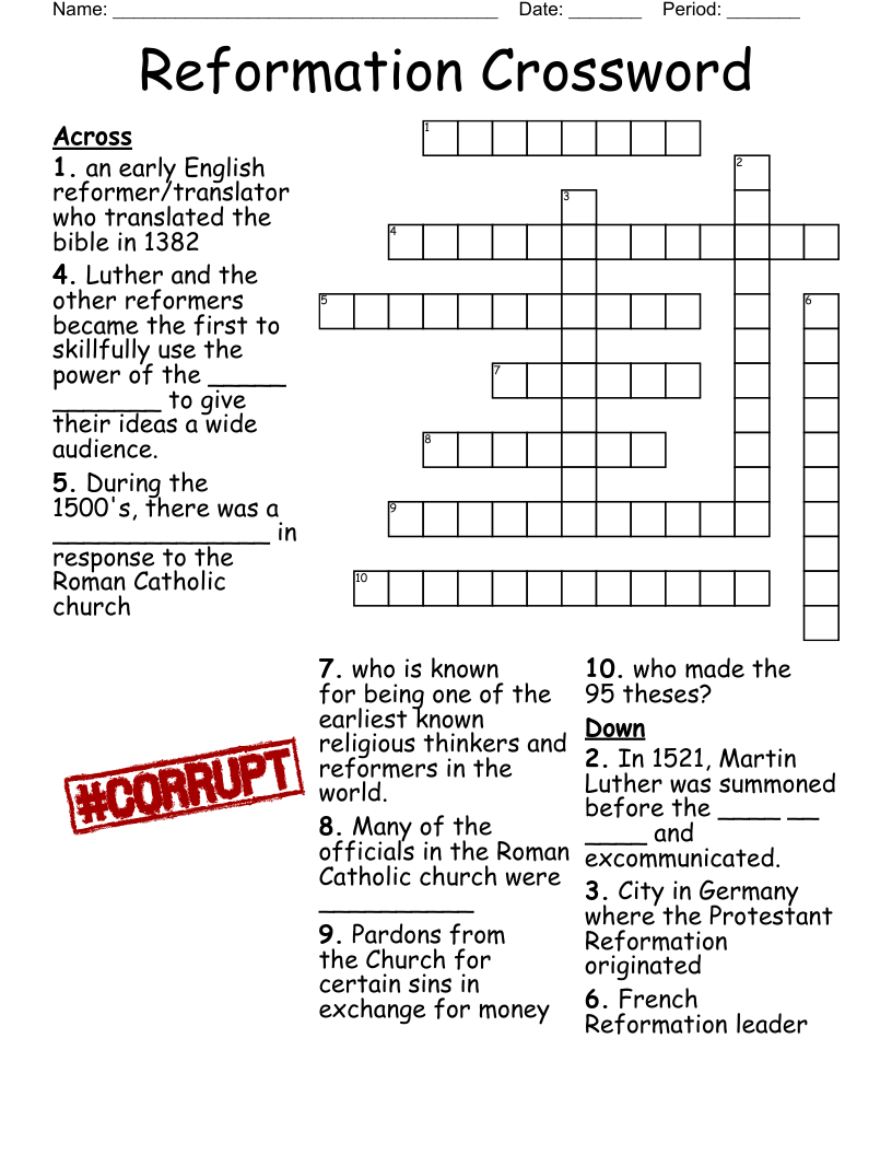 Reformation Crossword 