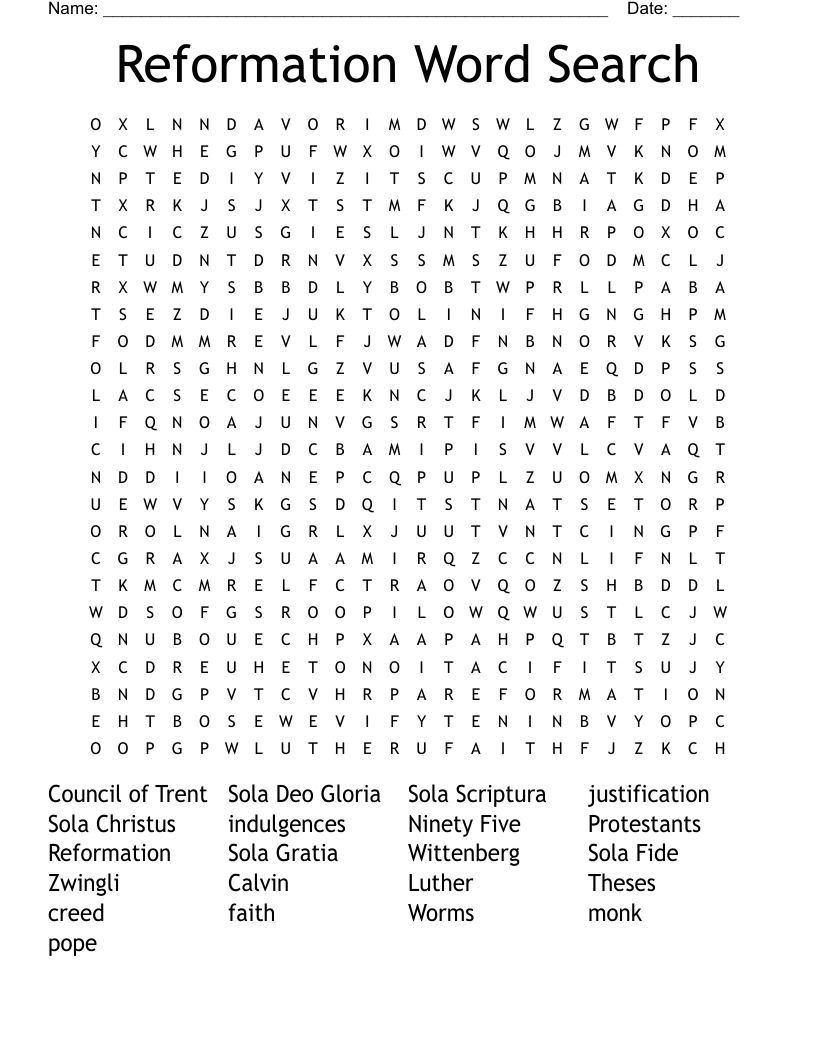 Reformation Word Search
