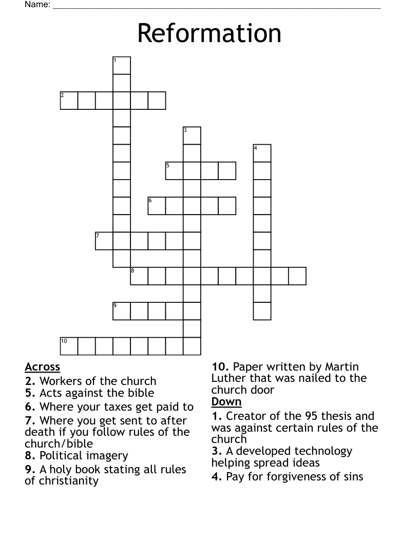 Reformation  Crossword