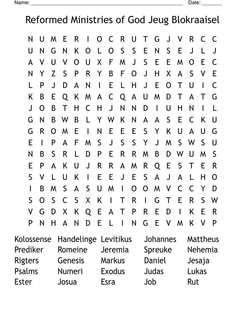 Reformed Ministries of God Jeug Blokraaisel Word Search