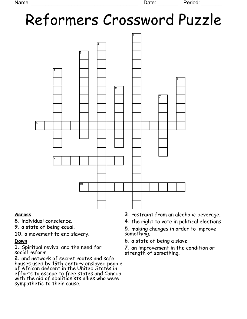 Reformers Crossword Puzzle