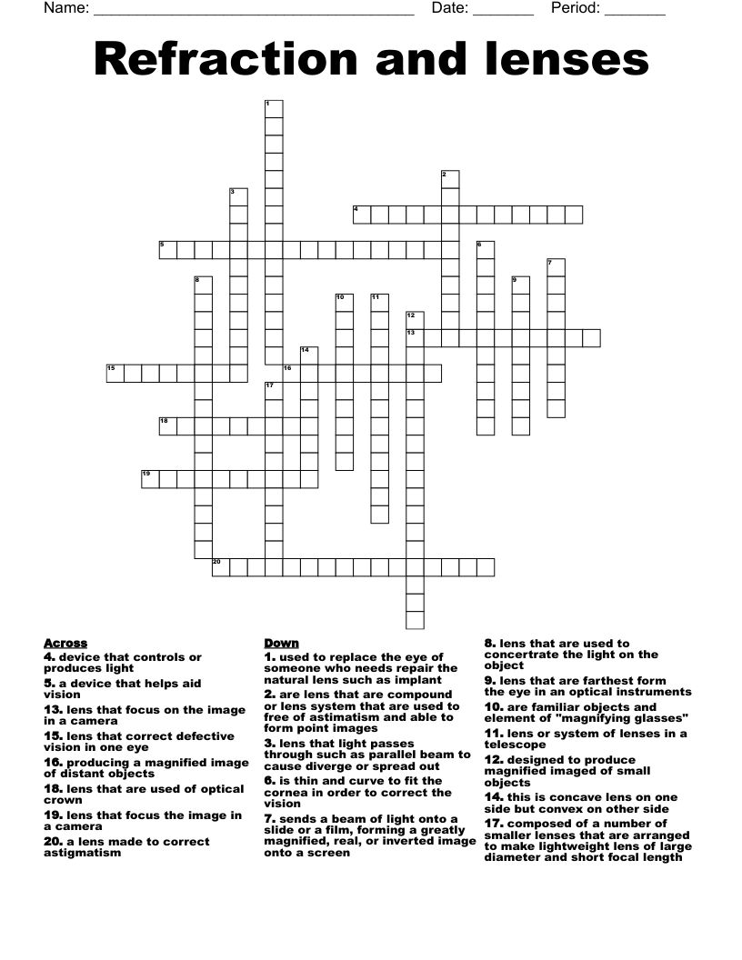 Refraction and lenses Crossword