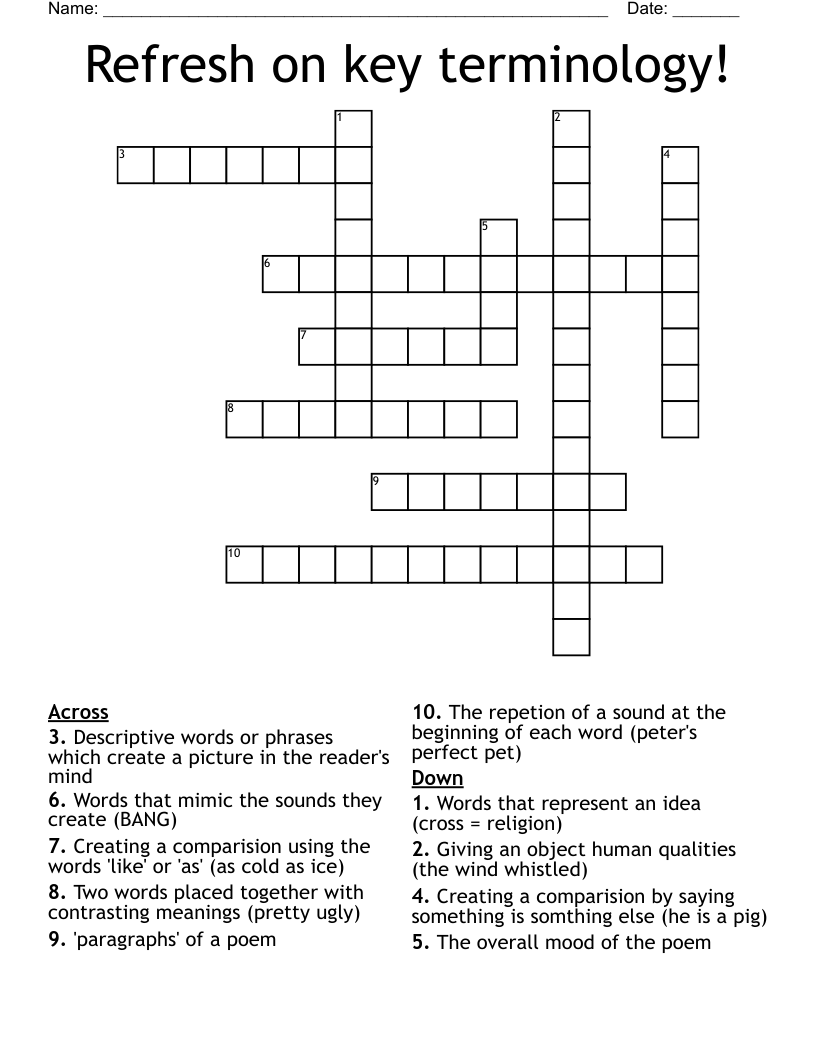 Refresh on key terminology! Crossword