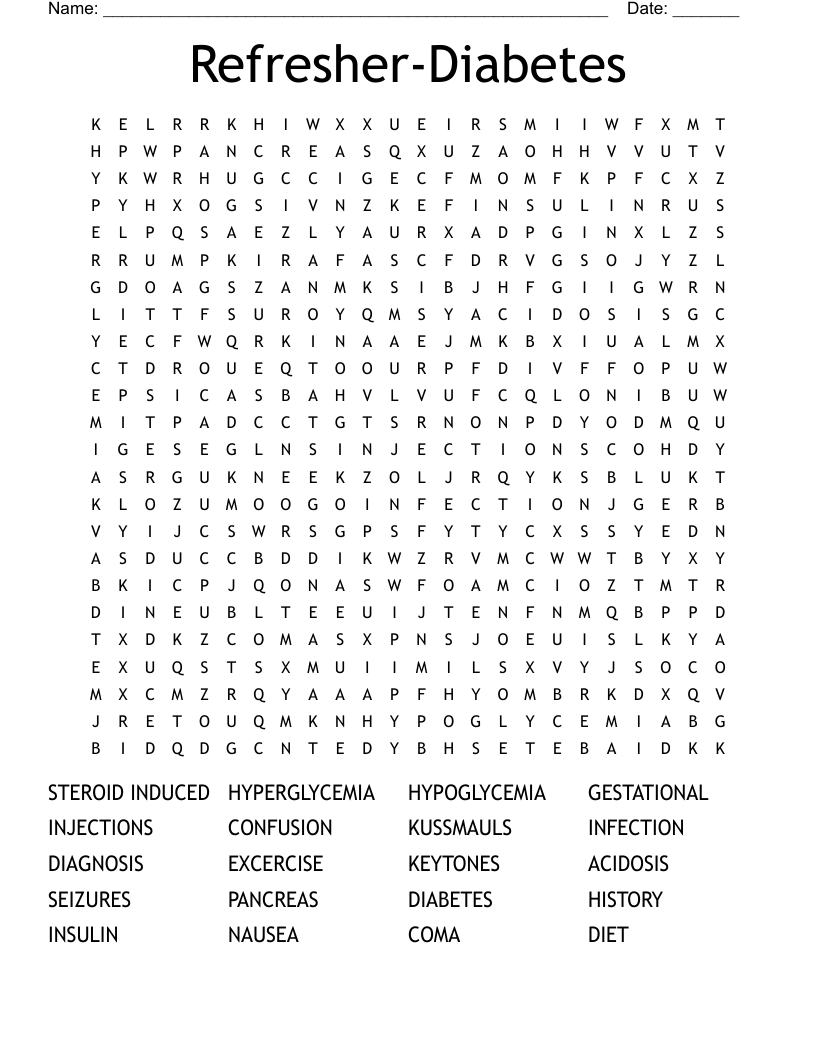 Refresher-Diabetes Word Search