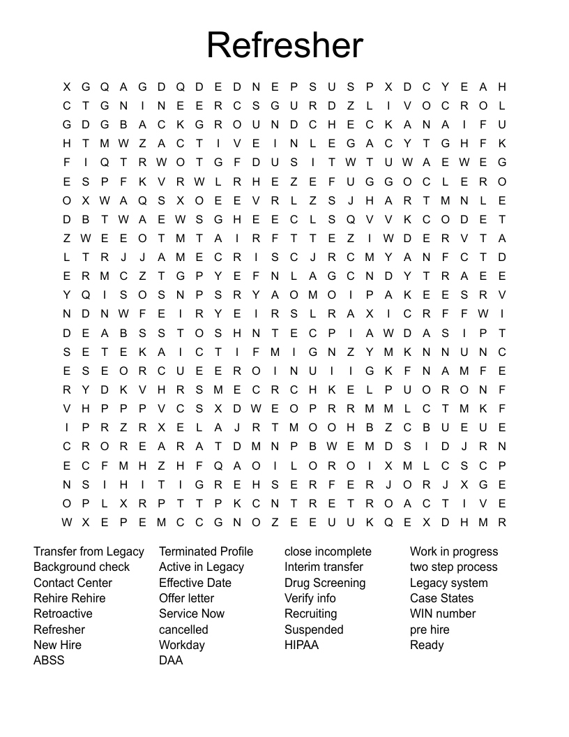 Refresher Word Search