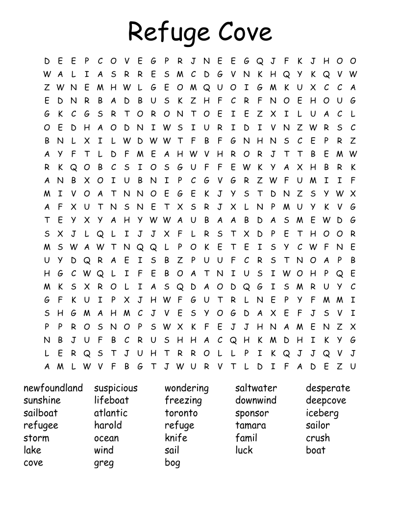 Refuge Cove Word Search