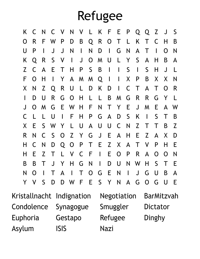 Refugee Word Search