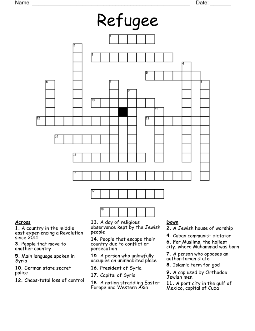Refugee Crossword