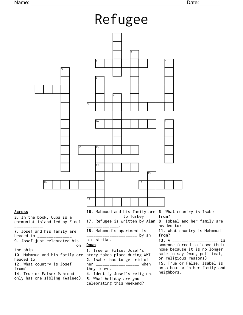 Refugee Crossword