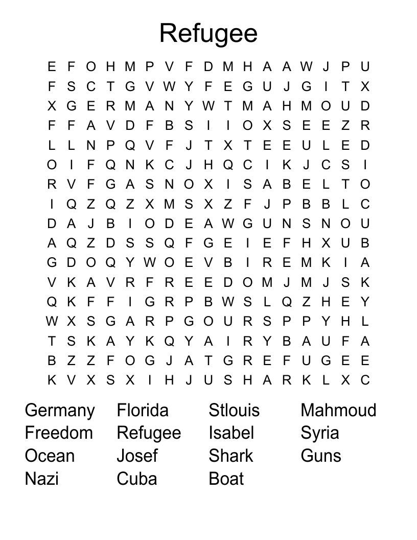 Refugee Word Search