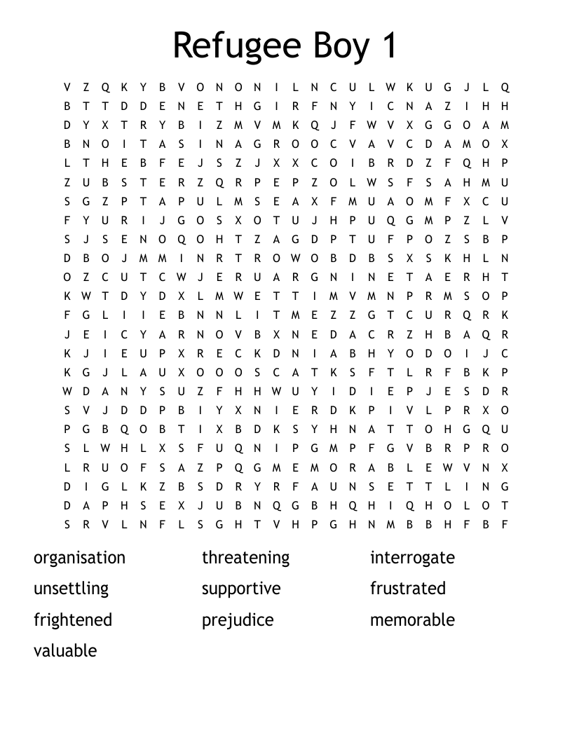 Refugee Boy 1 Word Search