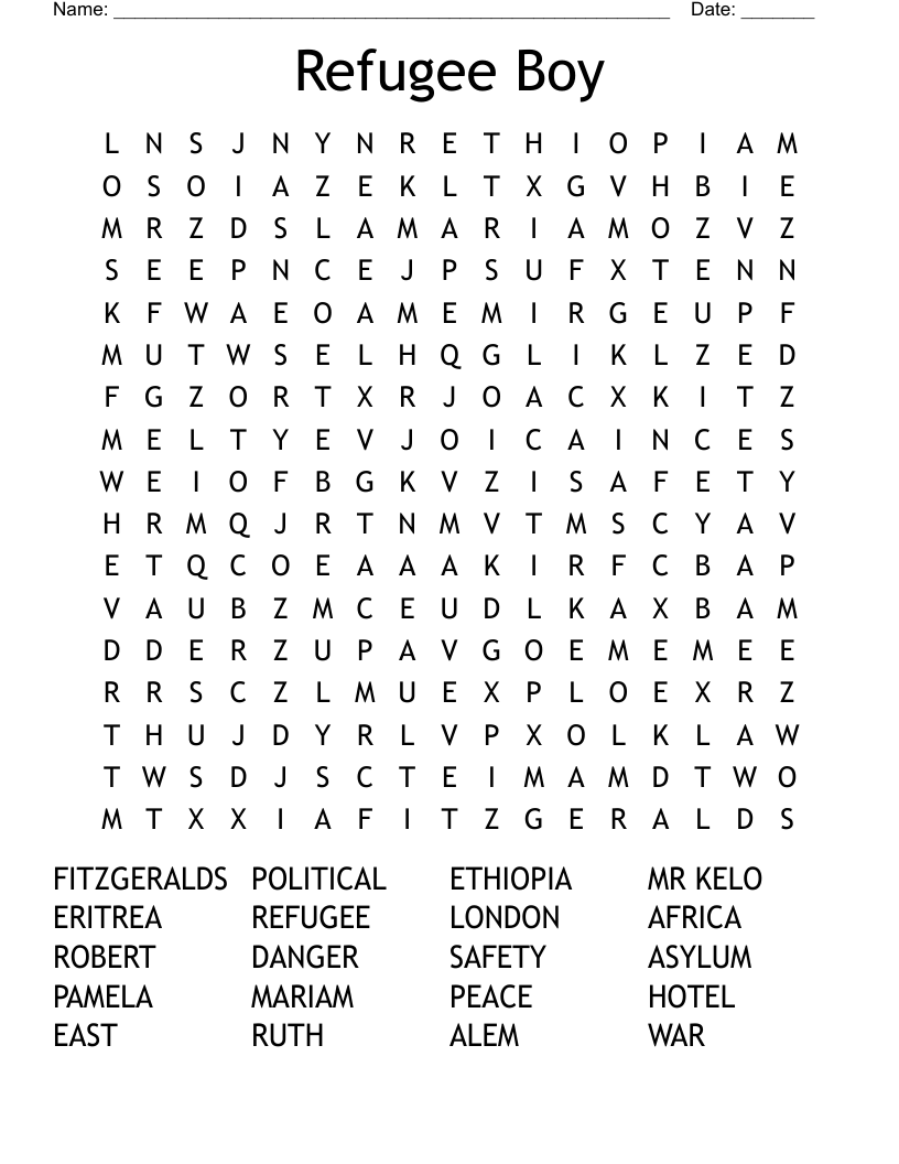 Refugee Boy Word Search