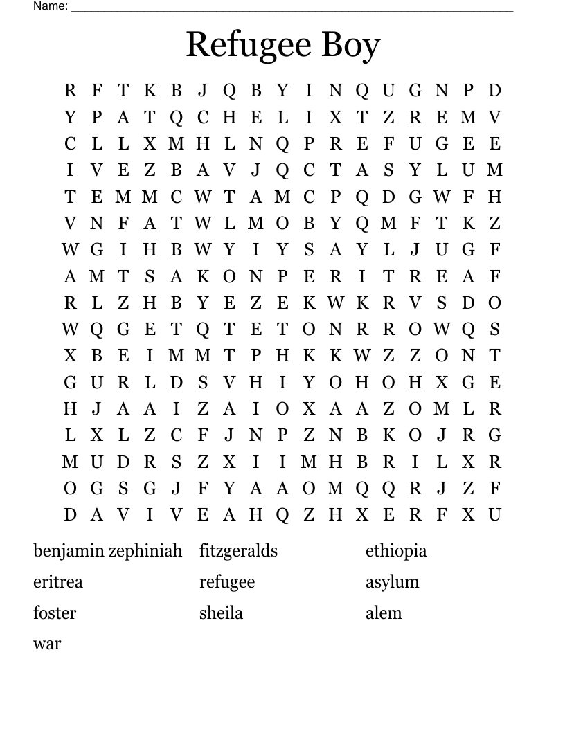 Refugee Boy Word Search