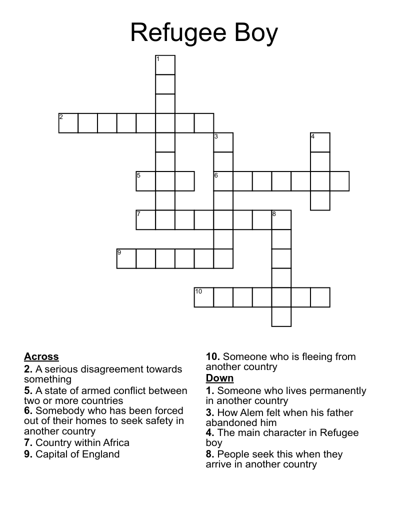 Refugee Boy  Crossword