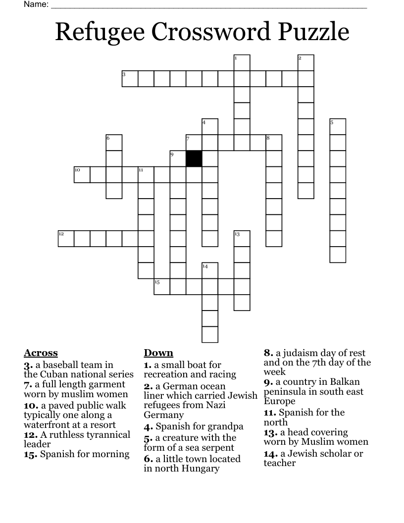 Refugee Crossword Puzzle