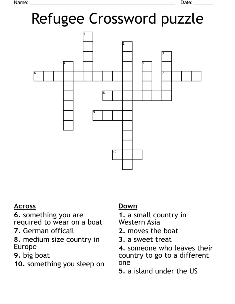 Refugee Crossword puzzle