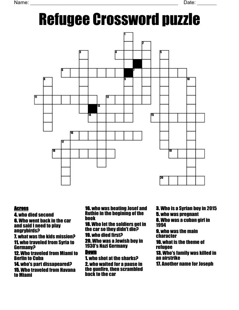 Refugee Crossword puzzle 
