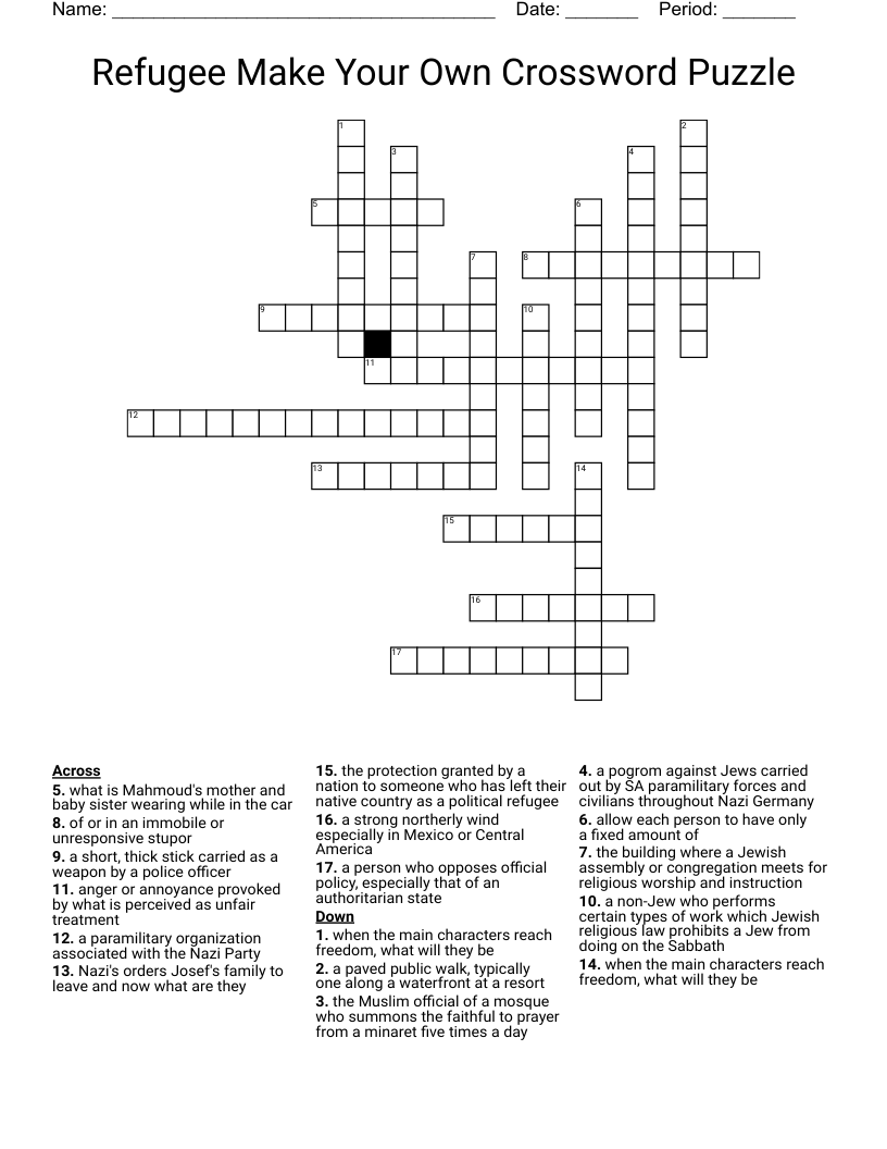 Refugee Make Your Own Crossword Puzzle