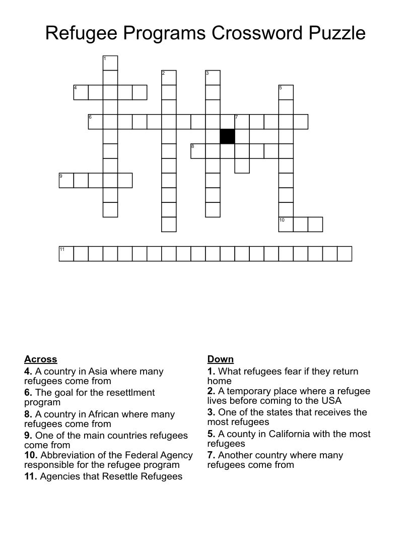 Refugee Programs Crossword Puzzle 