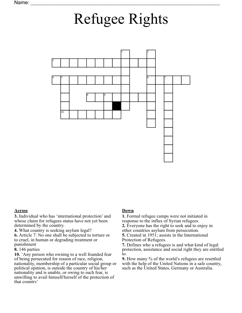 Refugee Rights  Crossword