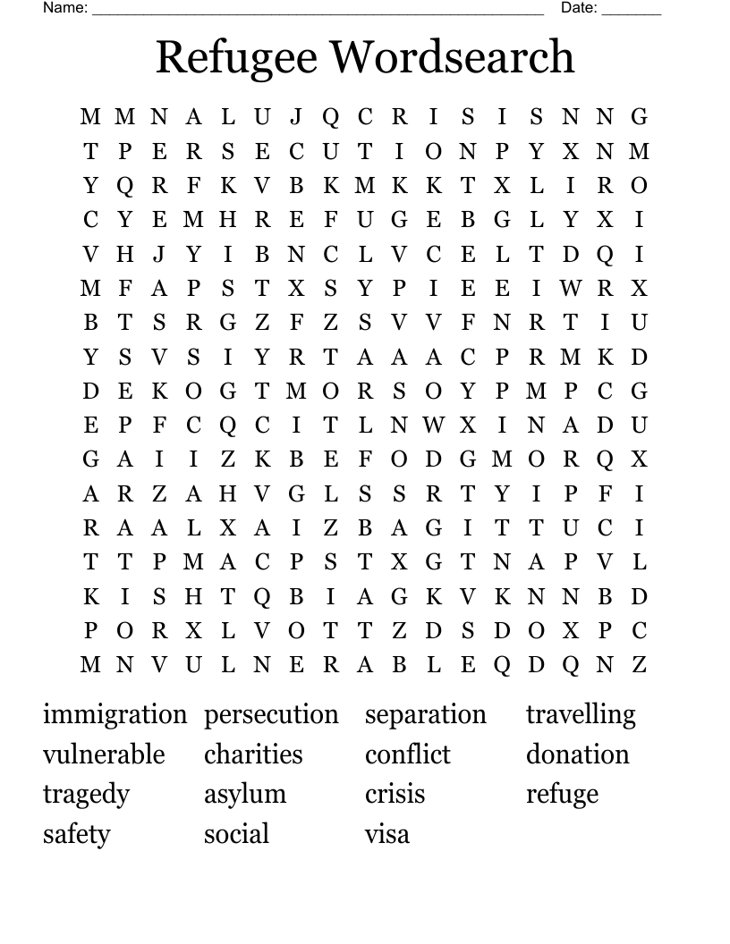 Refugee Wordsearch