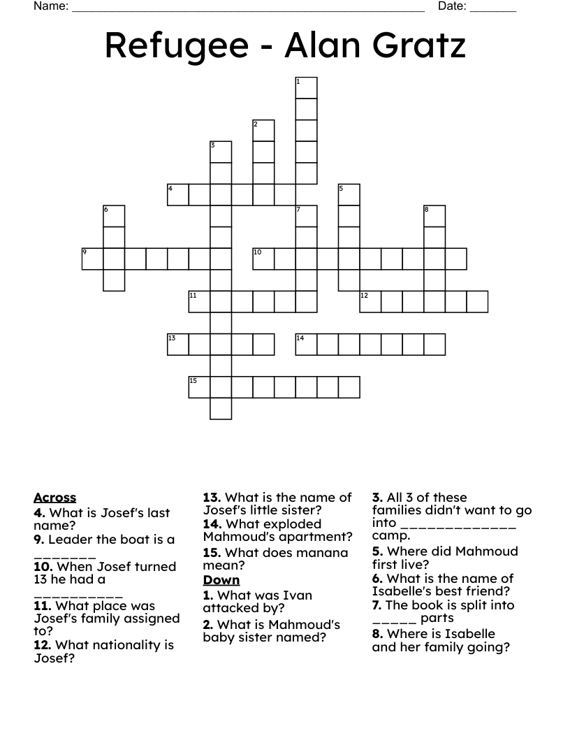 Refugee - Alan Gratz Crossword