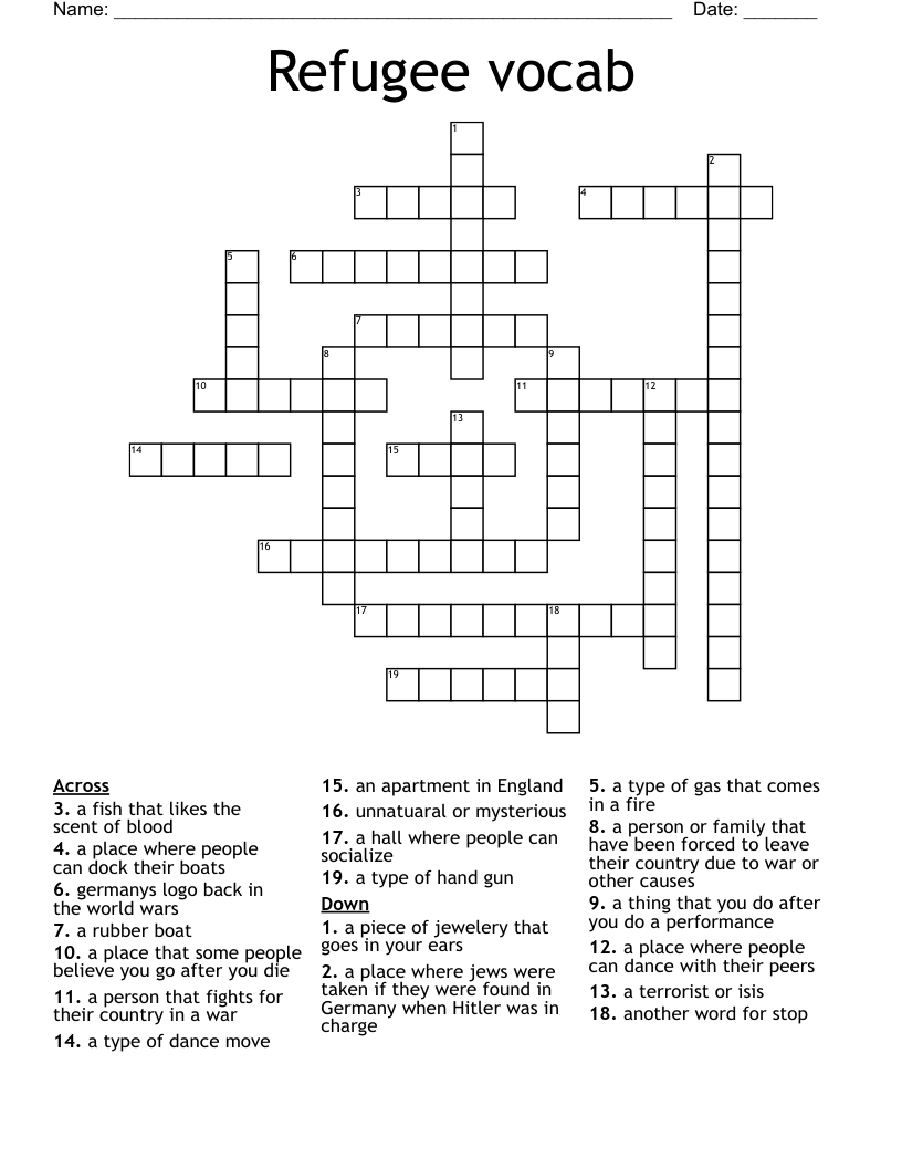 Refugee vocab Crossword