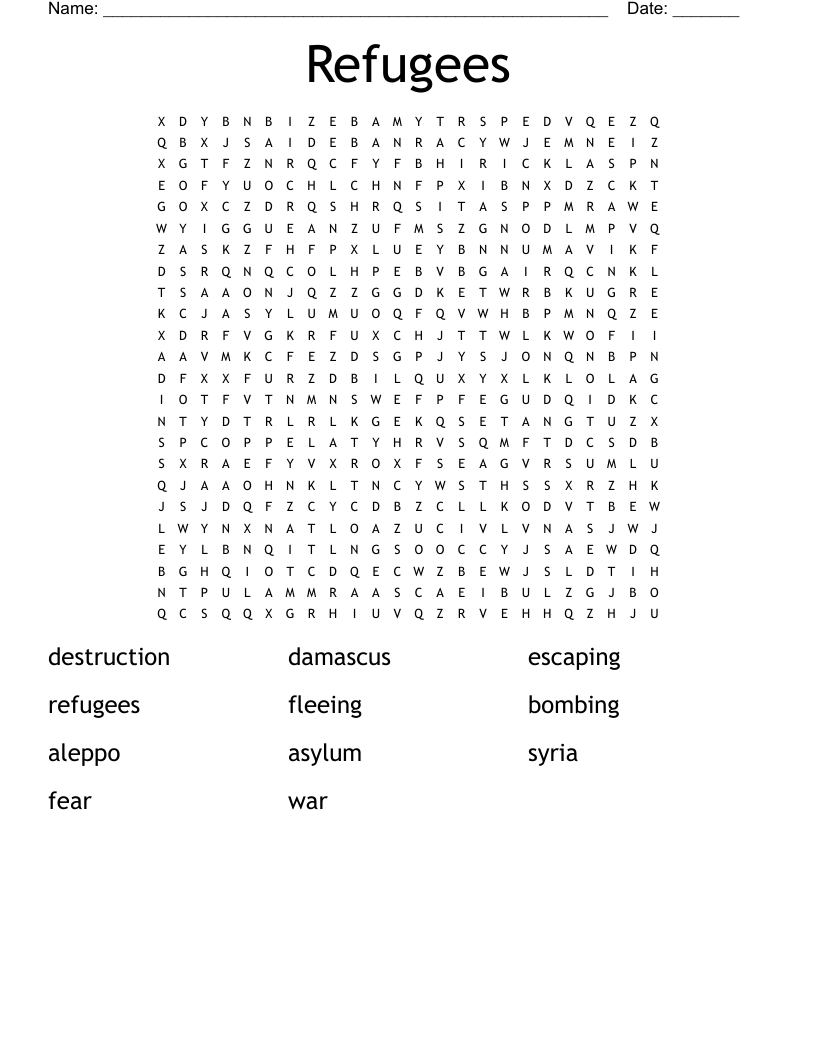 Refugees Word Search