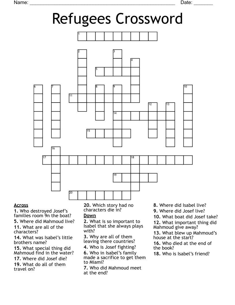 Refugees Crossword 