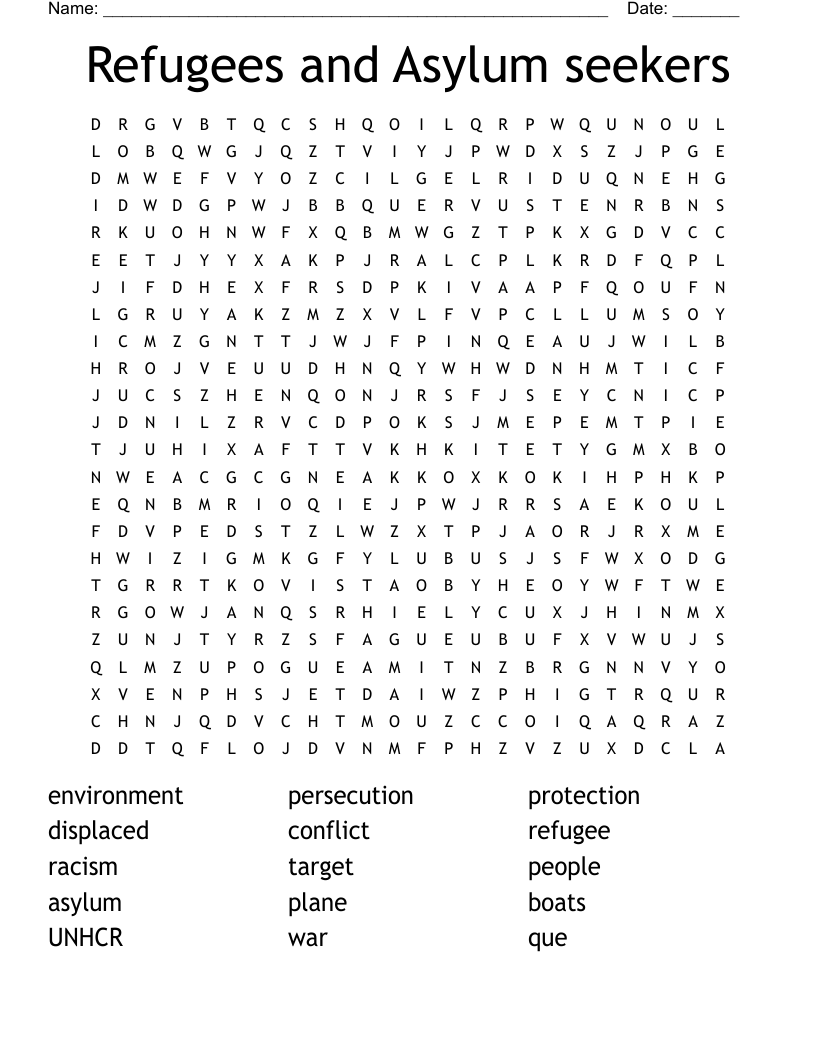 Refugees and Asylum seekers Word Search