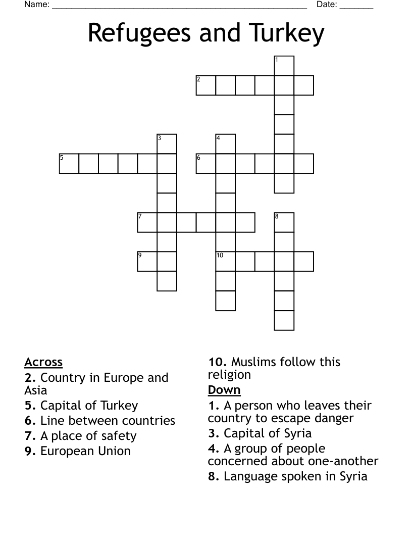 Refugees and Turkey Crossword