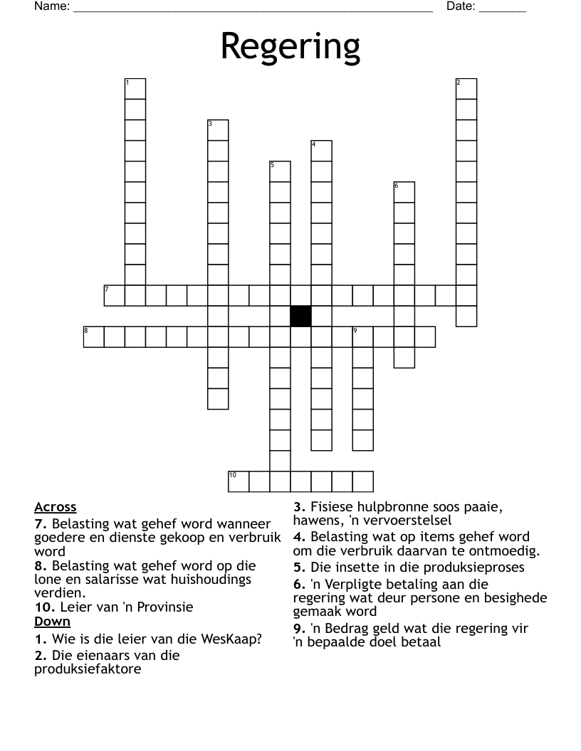 Regering Crossword
