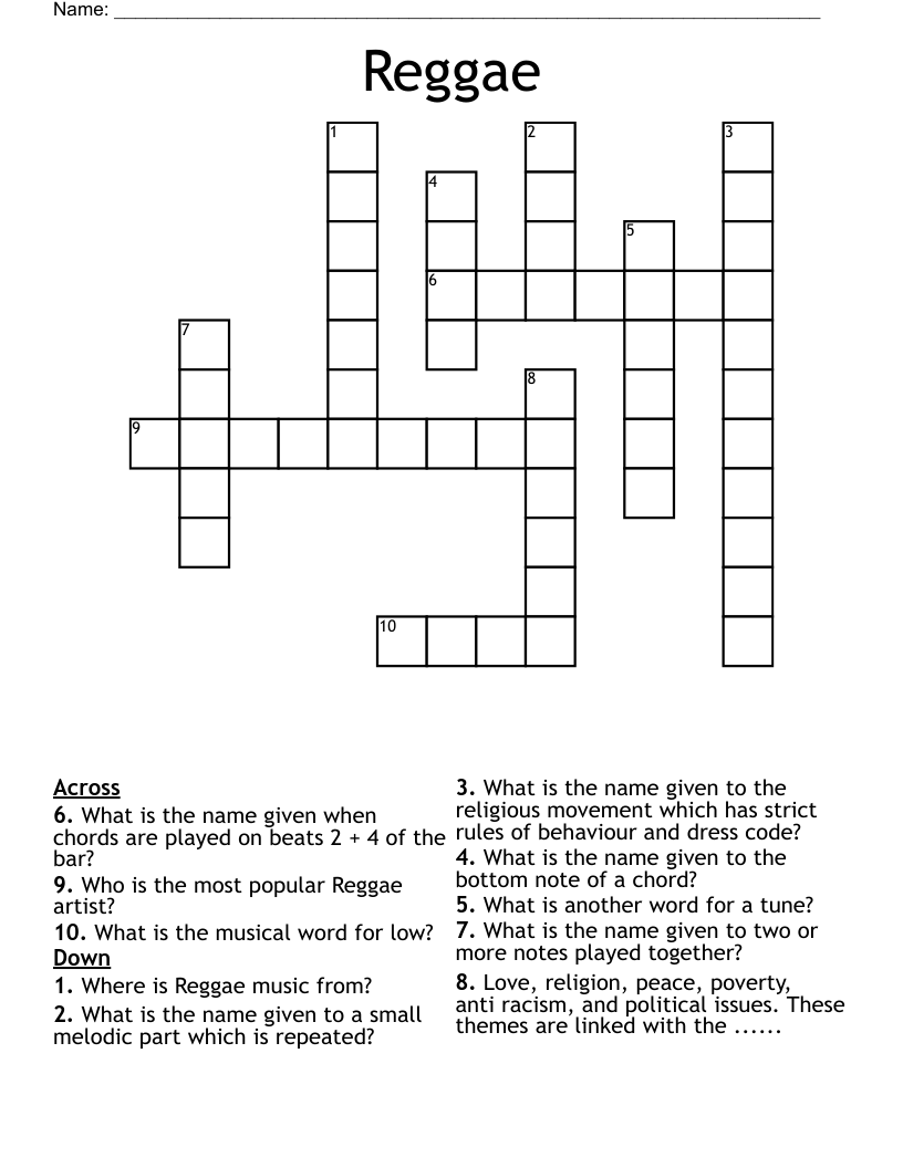 Reggae Crossword
