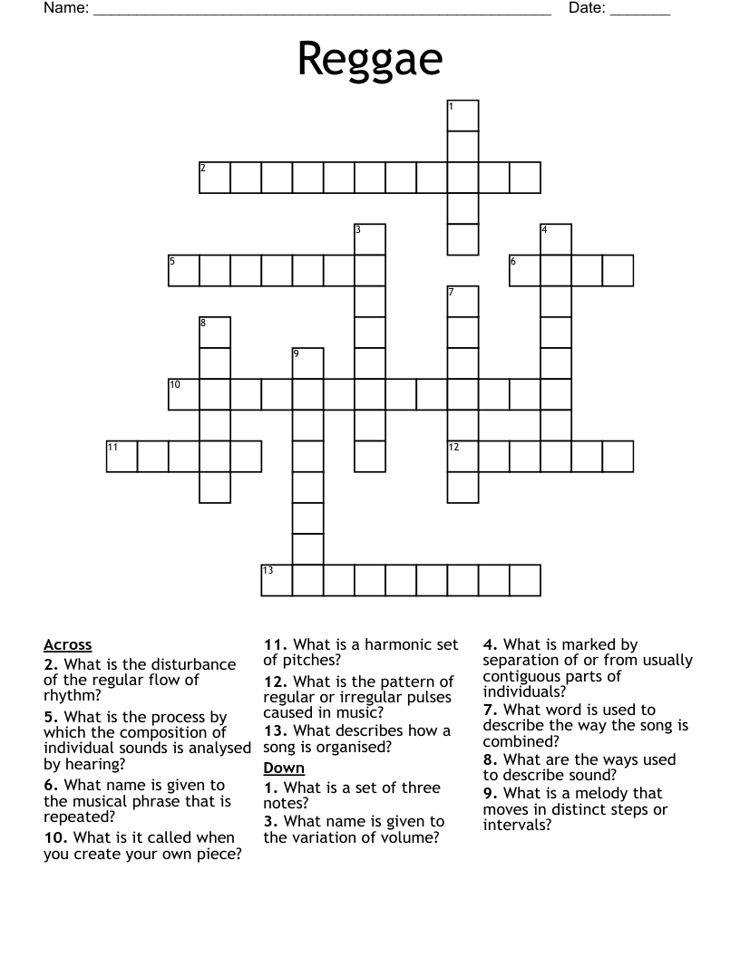 Reggae Crossword