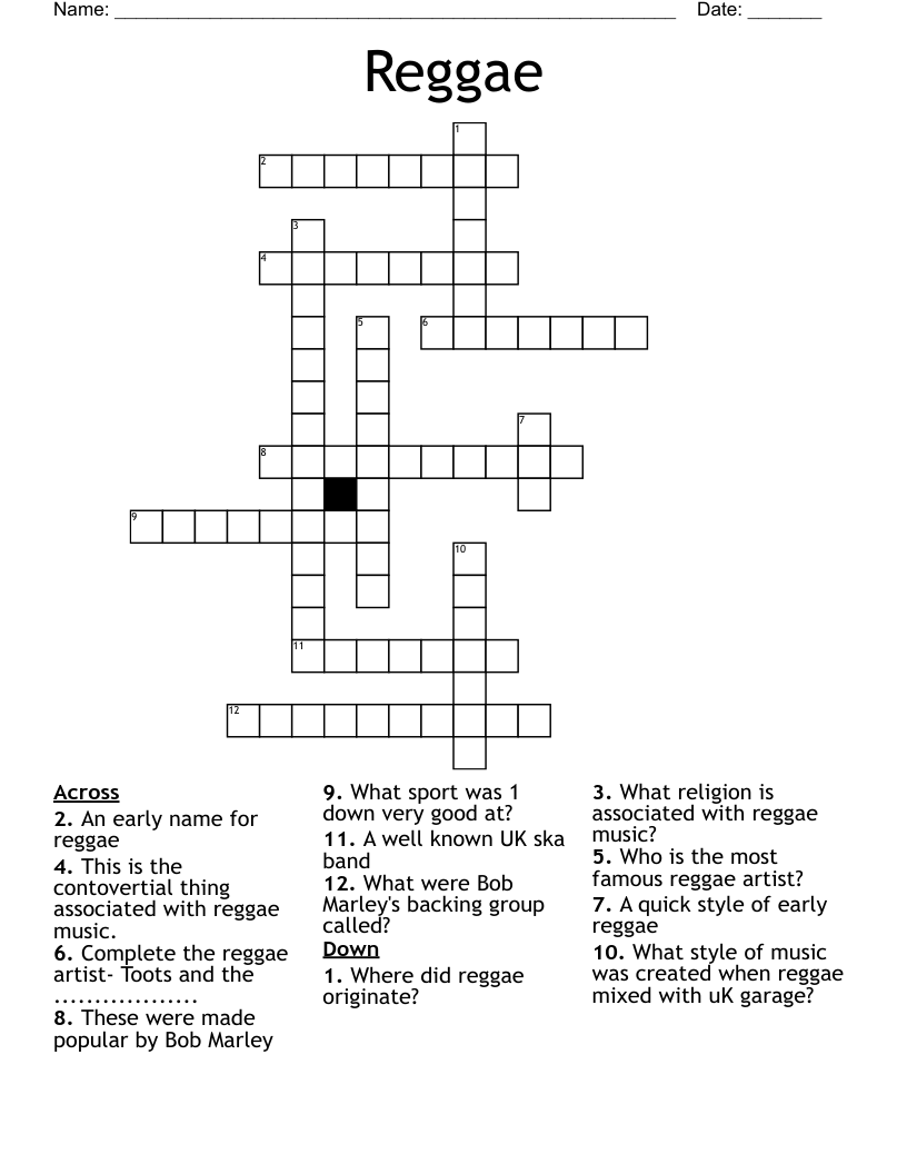 Reggae Crossword