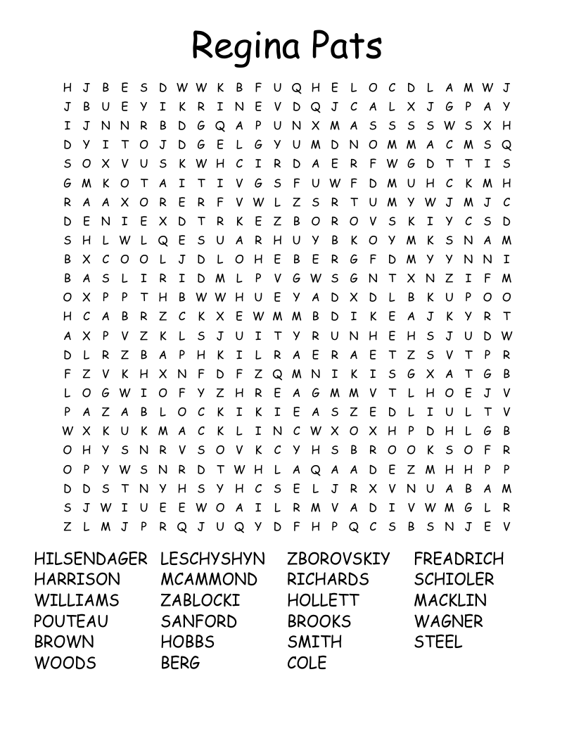Regina Pats Word Search