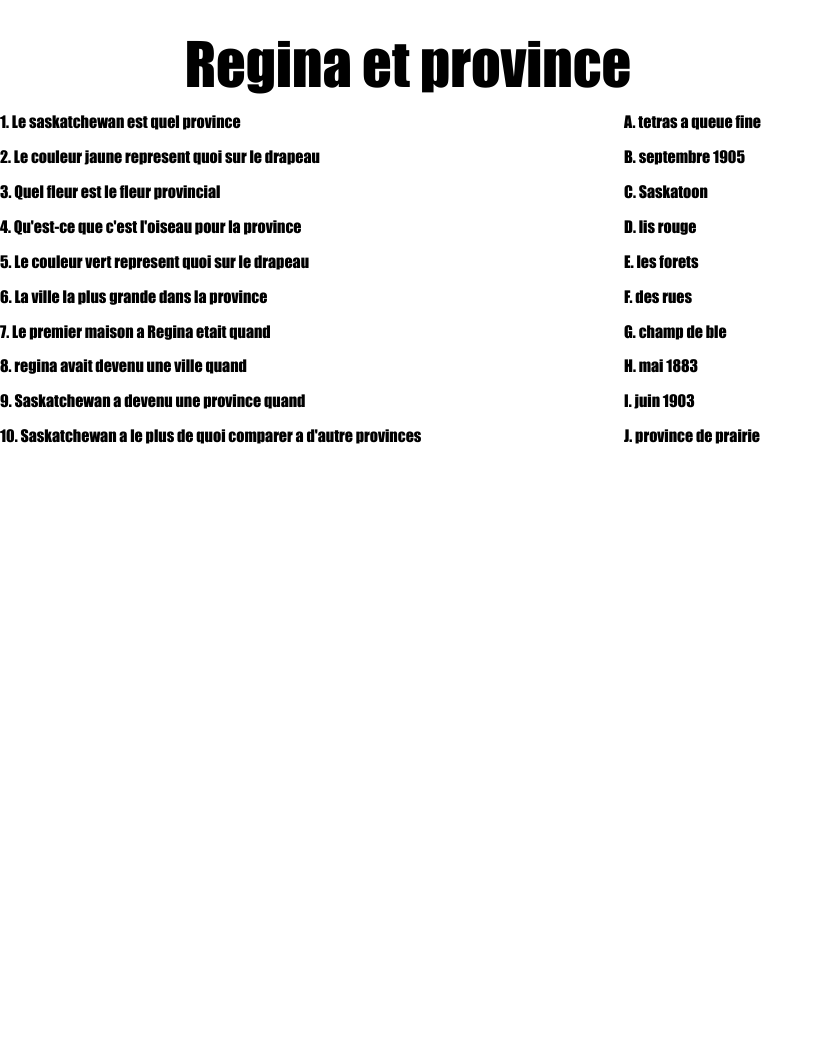 Regina et province Worksheet