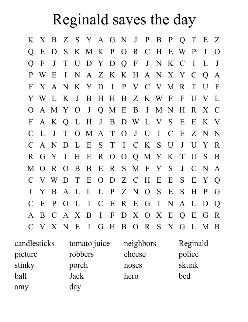 Reginald saves the day Word Search