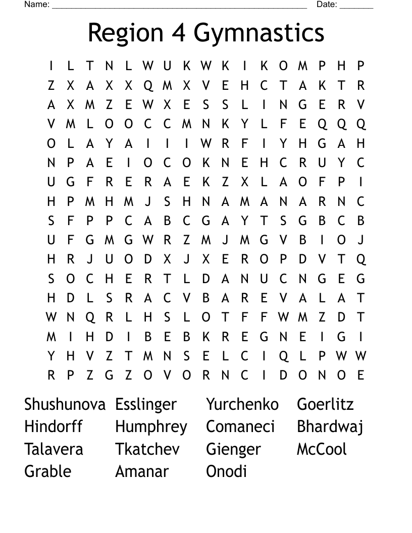 Region 4 Gymnastics Word Search