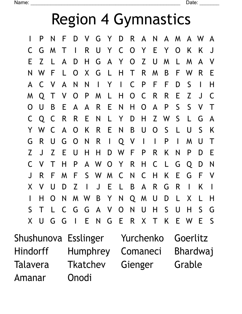 Region 4 Gymnastics Word Search