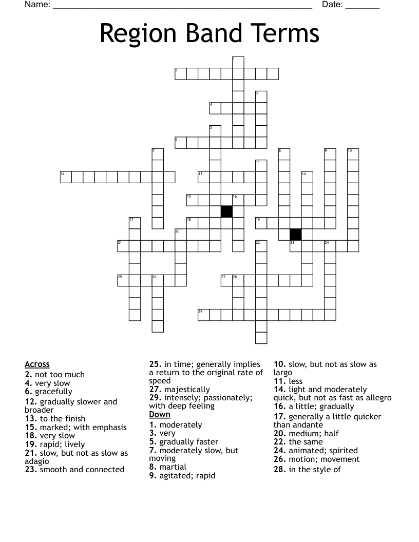 Region Band Terms Crossword