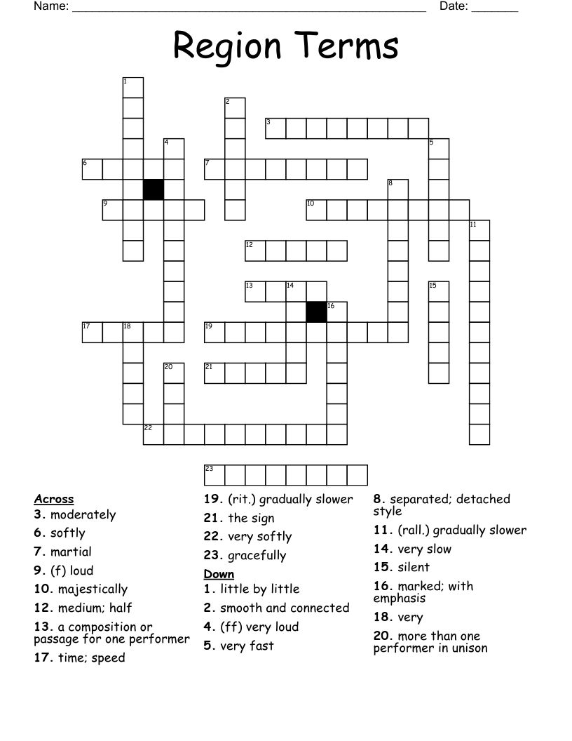 Region Terms Crossword