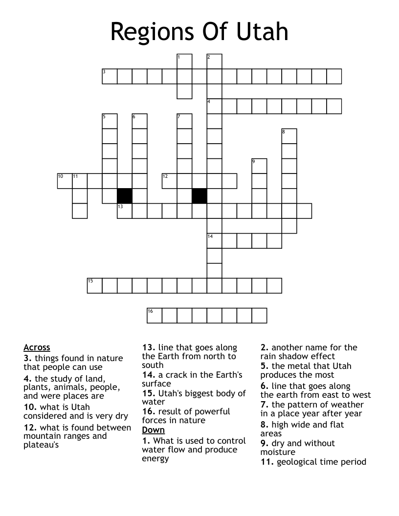 Regions Of Utah Crossword