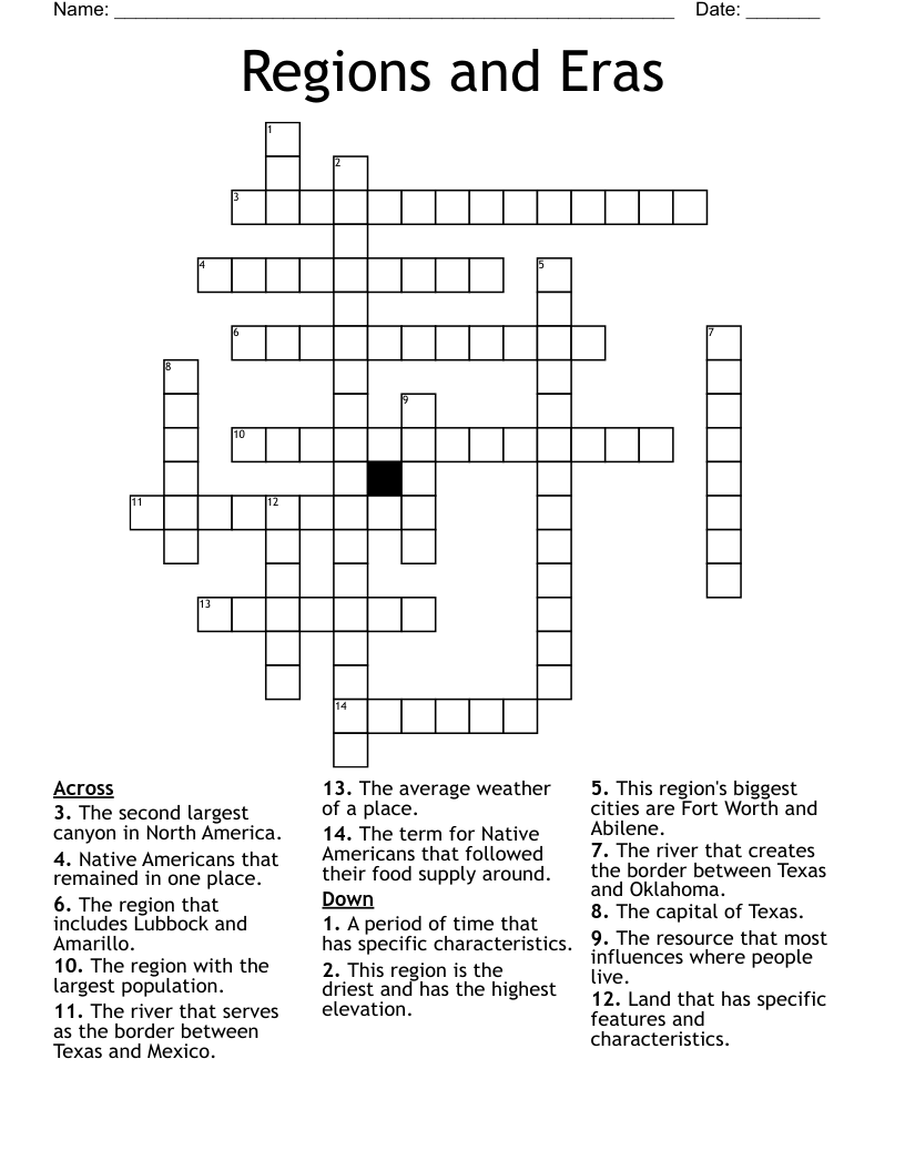 Regions and Eras Crossword