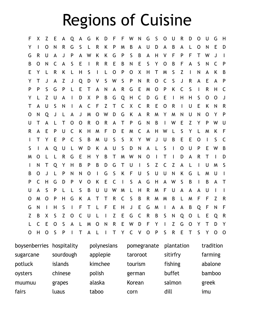 Regions of Cuisine Word Search