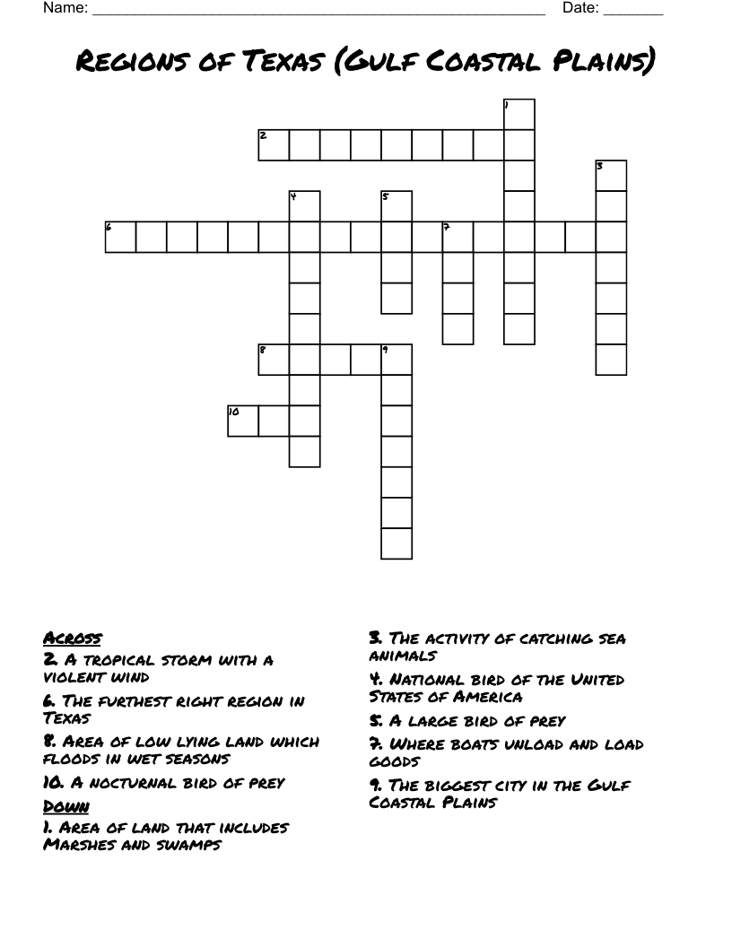 Regions of Texas (Gulf Coastal Plains) Crossword